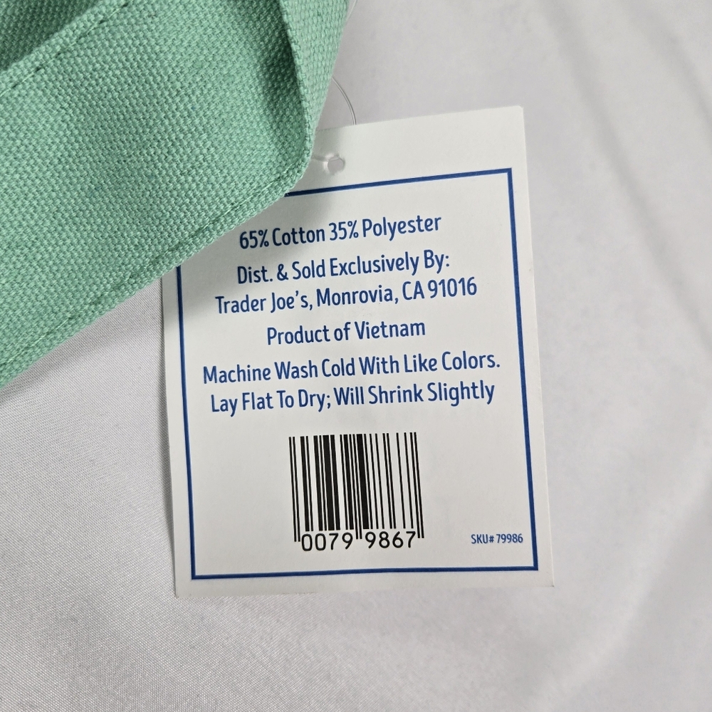NWT Green Trader Joe's Mini Pastel Canvas Tote Bag - Picture 5 of 5